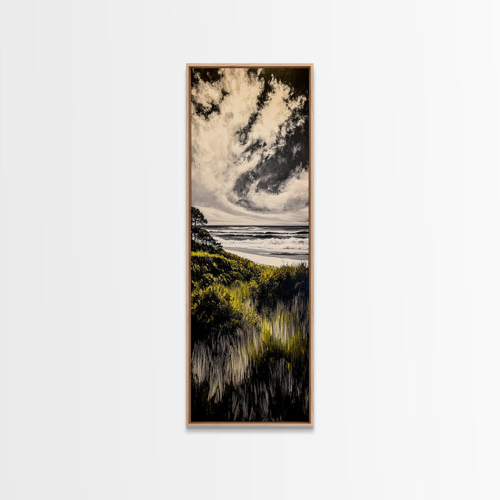 Coastal View, Ocean Landscape Art, Beach House Decor, Blue Sky Painting, Nautical Art, Modern Seascape, Framed Canvas Print