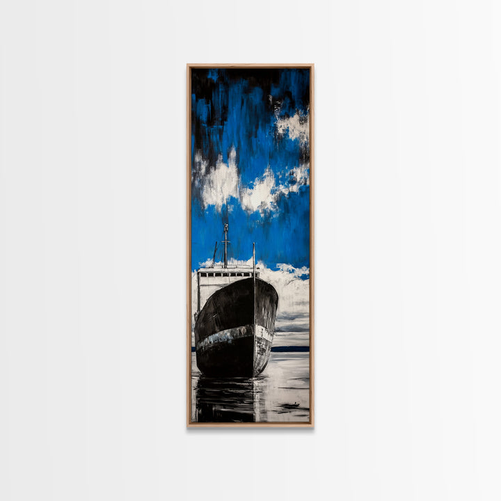 Abandoned Ship, Nautical Artwork, Abstract Seascape, Canvas Print, Coastal Wall Art, Blue Black Art, Living Room Decor, Ocean Painting