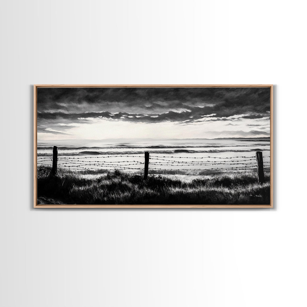 Dark Ocean, Stormy Sky, Coastal Landscape, Black and White Art, Moody Seascape, Living Room Wall Art, Nautical Decor, Framed Canvas Print