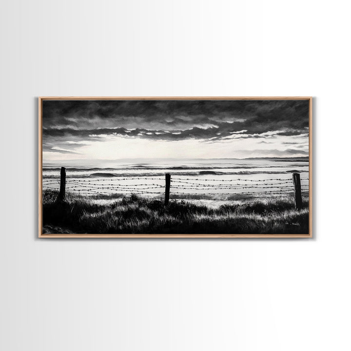 Dark Ocean, Stormy Sky, Coastal Landscape, Black and White Art, Moody Seascape, Living Room Wall Art, Nautical Decor, Framed Canvas Print