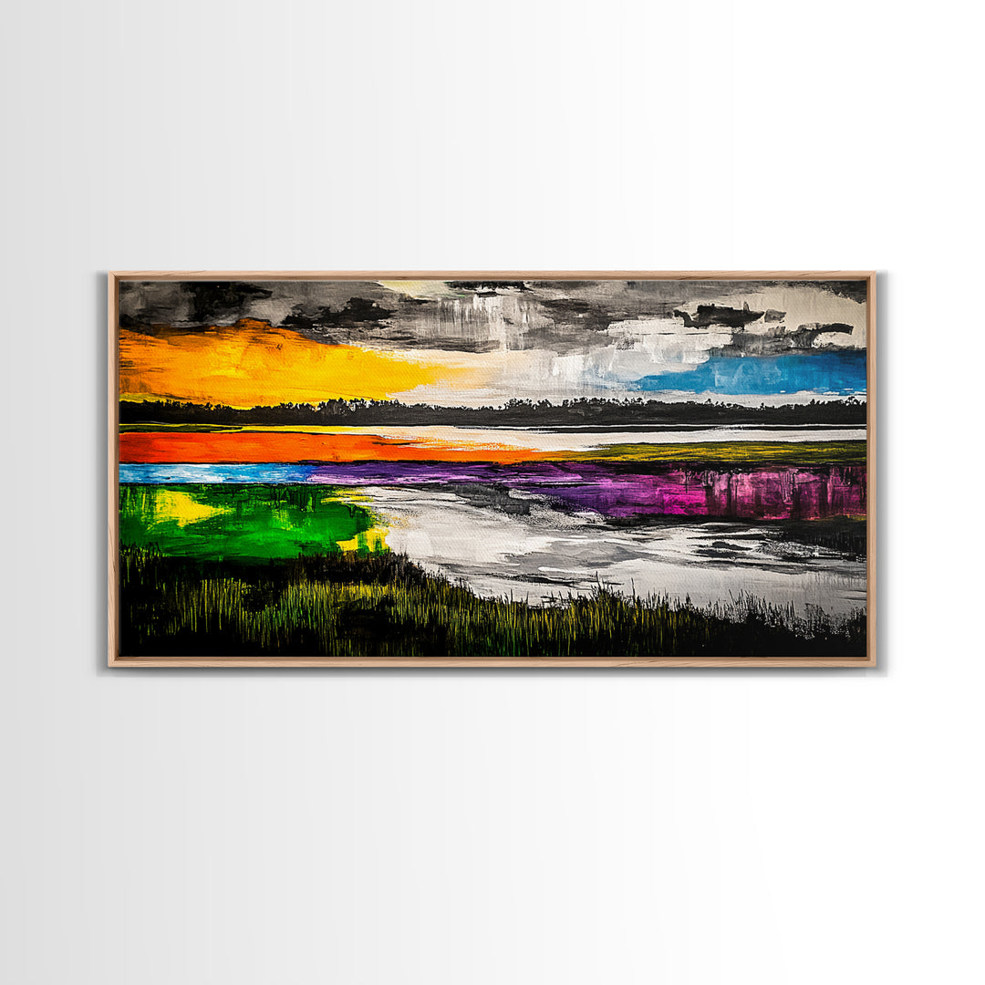 Vibrant Abstract, Modern Painting, Colorful Landscape, Framed Canvas Print, Living Room Wall Art, Bold Statement Piece, Home Decor