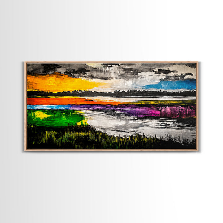 Vibrant Abstract, Modern Painting, Colorful Landscape, Framed Canvas Print, Living Room Wall Art, Bold Statement Piece, Home Decor