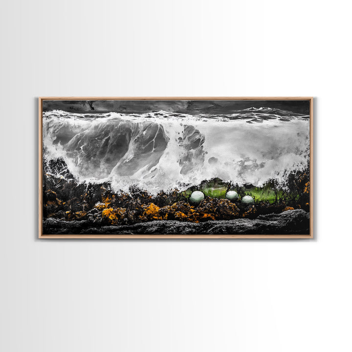 Crashing Waves, Ocean Foam, Textured Seascape, Black and White Art, Coastal Home Decor, Nautical Wall Art, Modern Art, Framed Canvas Print