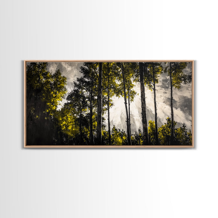 Sunlit Forest, Autumn Trees, Fall Home Decor, Framed Canvas Print, Nature Lover Gift, Cozy Wall Art, Woodland Art