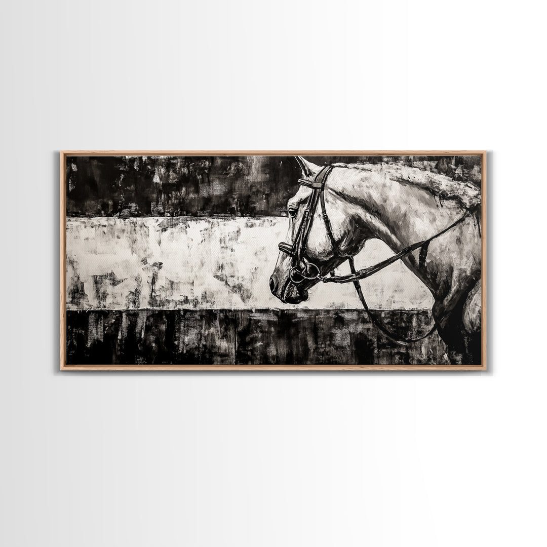 Monochrome Horse, Equestrian Wall Art, Canvas Print, Rustic Black and White Painting, Farmhouse Wall Decor, Western Wall Art