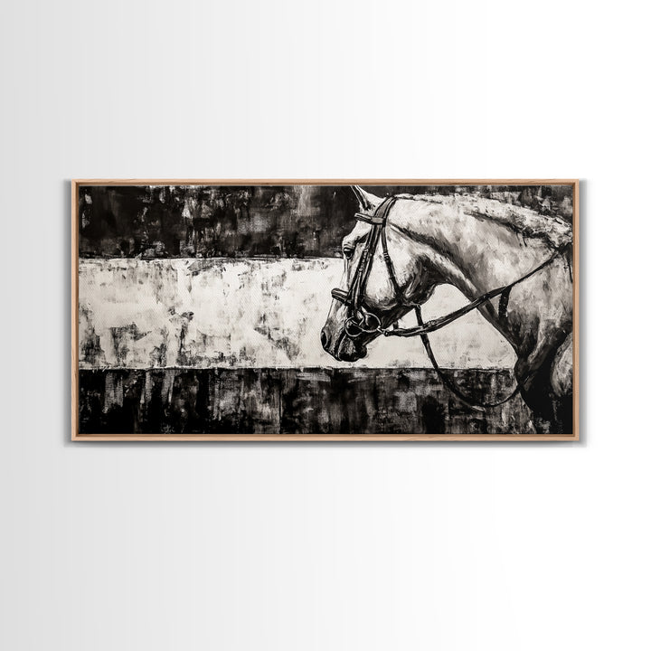 Monochrome Horse, Equestrian Wall Art, Canvas Print, Rustic Black and White Painting, Farmhouse Wall Decor, Western Wall Art
