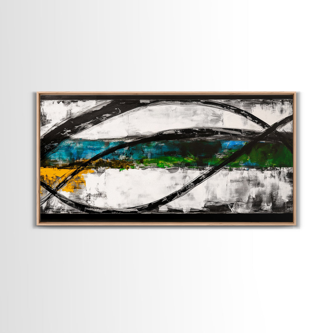 Abstract Ocean Waves, Energy, Framed Canvas Print, Modern Living Room Art, Coastal Decor, Blue Green Wall Art, Contemporary Art