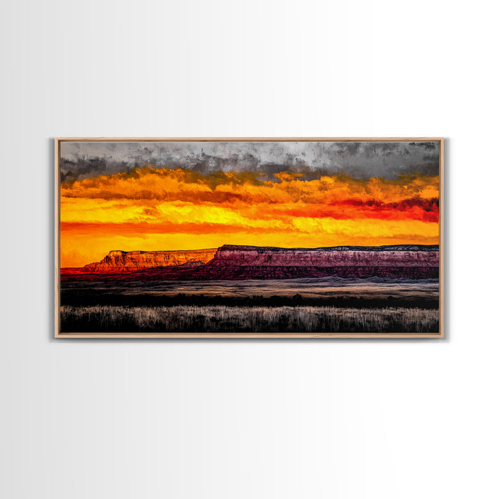 Desert, Sunset, Southwest, Framed Canvas Print, Bold Canyon Painting, Warm Earth Tones Wall Art, Western Home Decor, Scenic Landscape