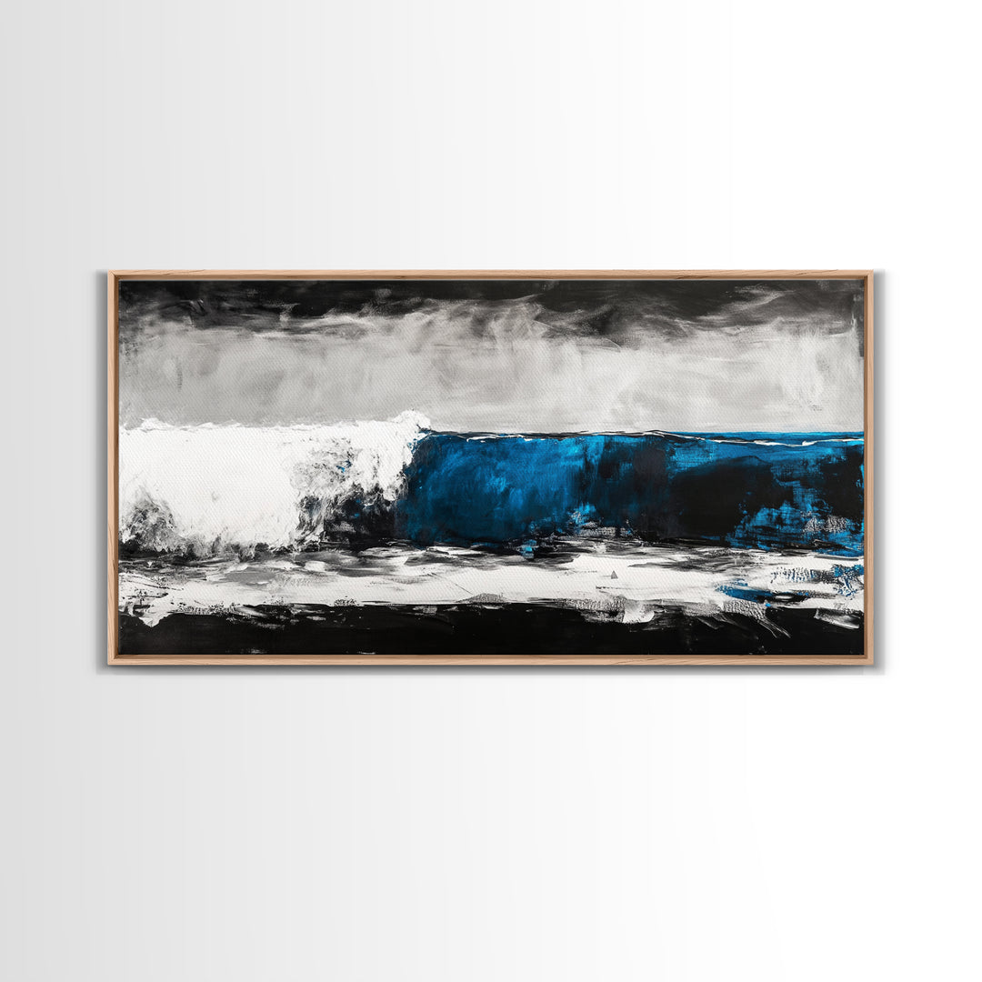 Ocean Wave, Blue, Modern, Canvas Print, Abstract Coastal Wall Art, Surfing Theme Artwork, Contemporary Beach Decor, Large Wall Art