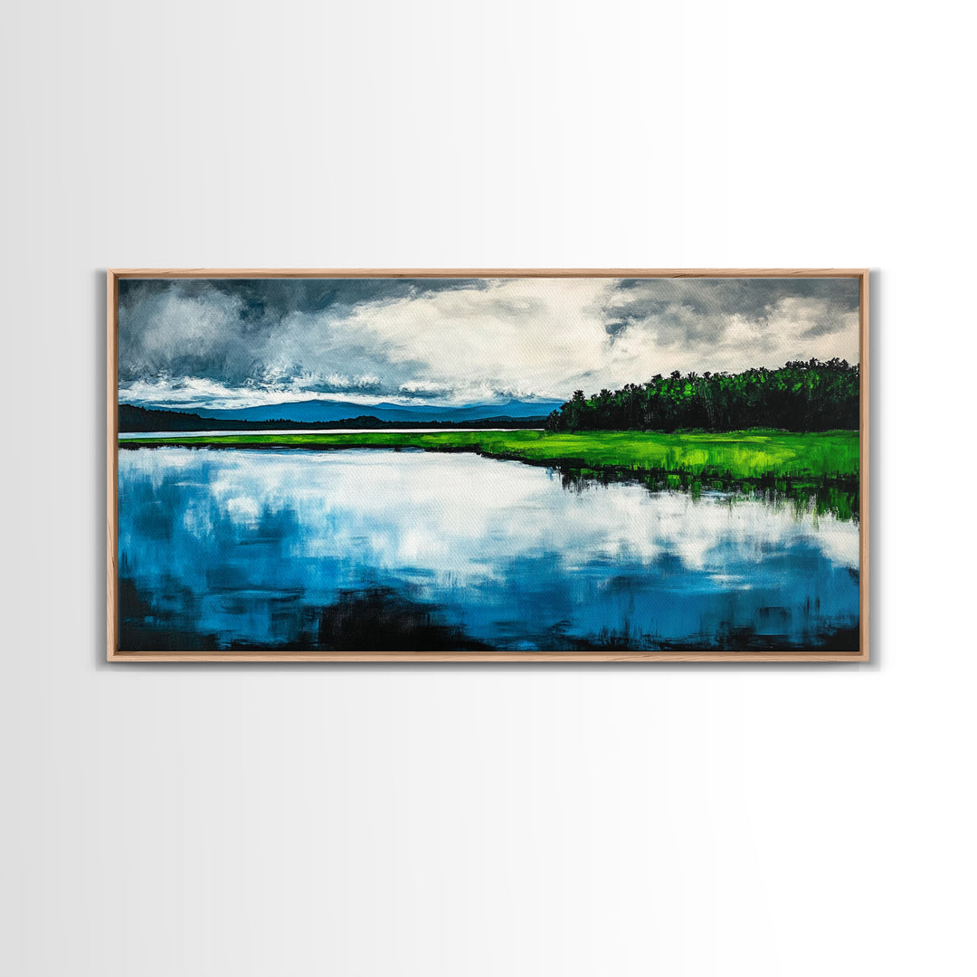Blue Lake, Reflection Landscape, Nature Wall Art, Framed Canvas Print, Large Canvas Artwork, Modern Home Decor, Office Wall Art