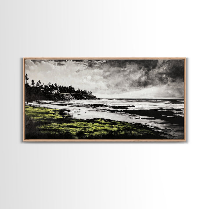 Coastal Landscape, Ocean View, Black and White Beach Art, Canvas Print, Seaside Home Decor, Nautical Wall Art, Office Artwork