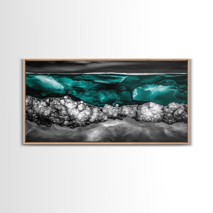 Ocean Depths, Abstract Water, Teal and Black, Framed Canvas Print, Coastal Decor, Modern Wall Art, Living Room Accent, Textured Painting