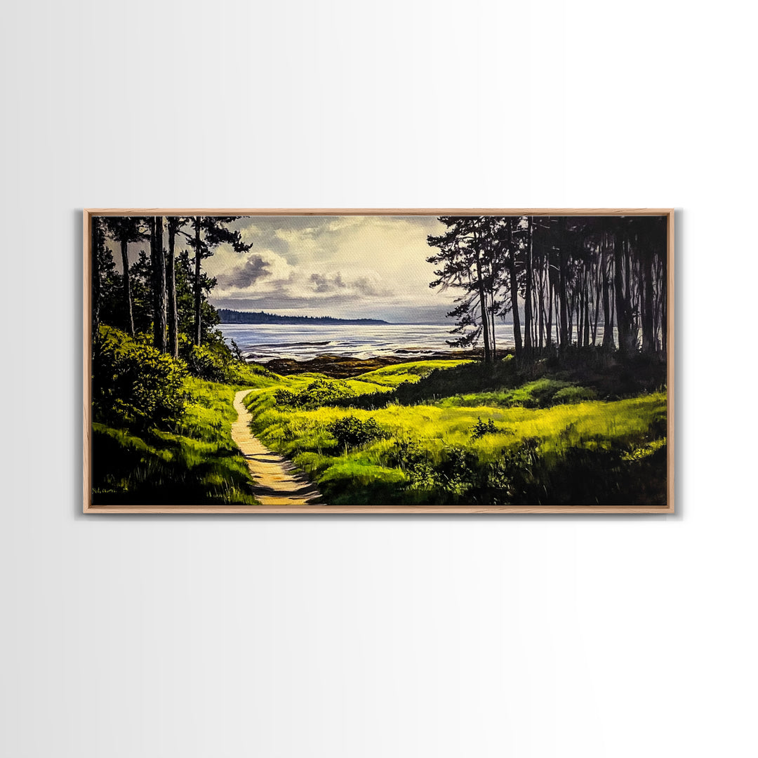 Coastal Path, Ocean View, Nature Landscape, Large Canvas Print, Beach House Painting, Framed Canvas Print, Tranquil Wall Decor
