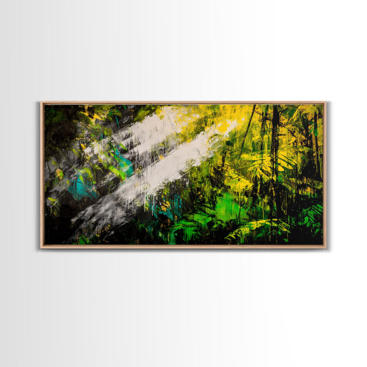 Abstract Jungle, Green Yellow, Tropical Rainforest, Canvas Print, Modern Nature Wall Art, Framed Painting, Boho Home Decor, Textured Art