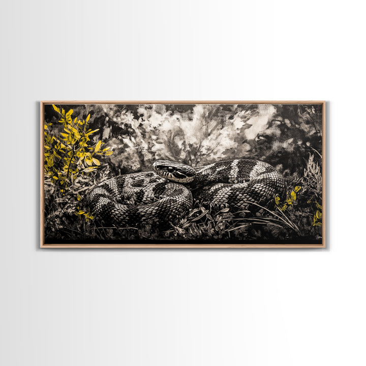Coiled Snake, Wildlife Art, Nature Wall Art, Rustic Farmhouse Decor, Monochrome Art, Animal Painting, Bedroom Wall Art, Canvas Print