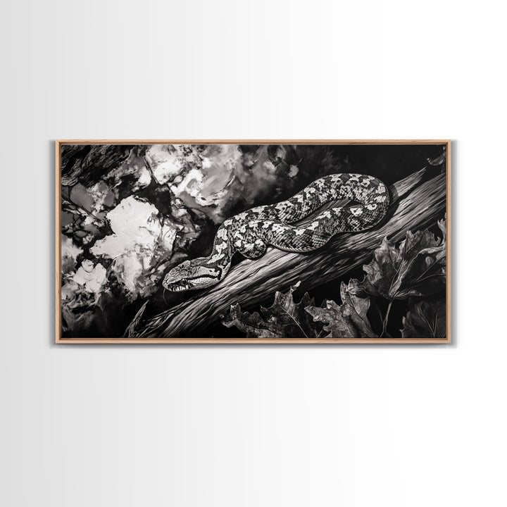 Timber Rattlesnake, Wildlife Artwork, Black and White Nature Art, Rustic Home Decor, Forest Animal Print, Living Room Art, Canvas Print