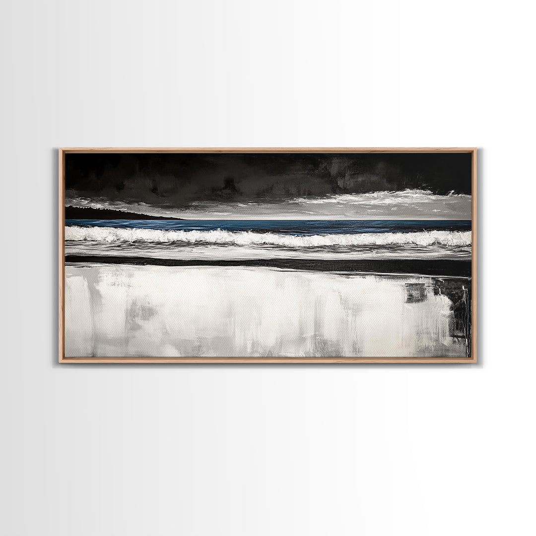 Stormy Beach, Coastal Landscape, Black and White Ocean Art, Moody Seascape, Nautical Home Decor, Modern Minimalist Art, Canvas Print