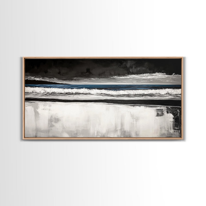 Stormy Beach, Coastal Landscape, Black and White Ocean Art, Moody Seascape, Nautical Home Decor, Modern Minimalist Art, Canvas Print