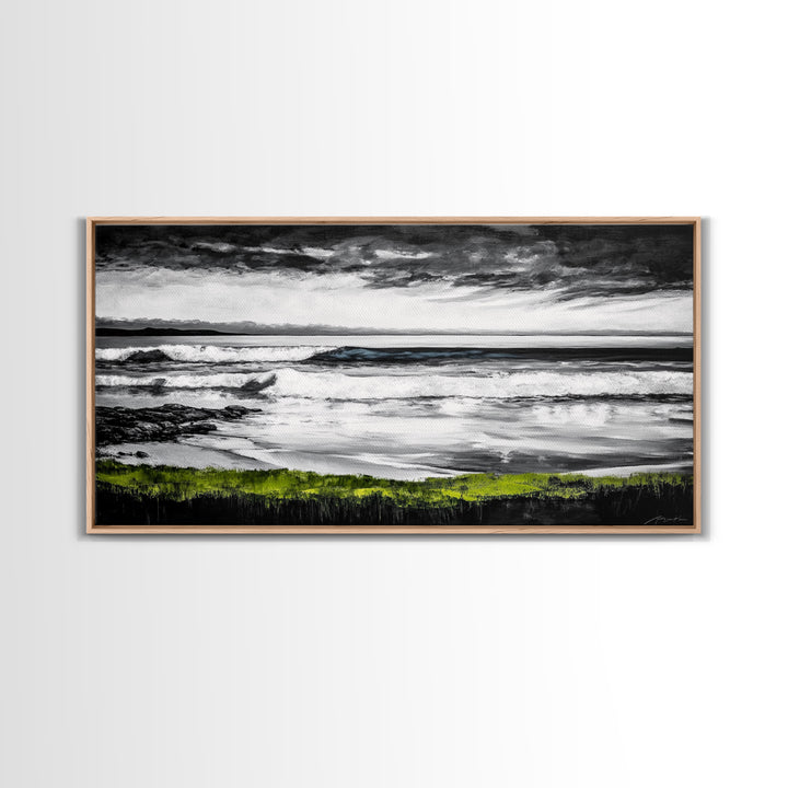 Stormy Coast, Ocean Waves, Black and White Seascape, Coastal Home Decor, Nautical Art, Living Room Wall Art, Canvas Print