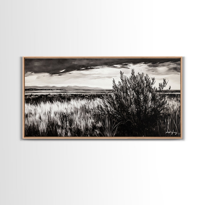 Black and White Landscape, Minimalist Canvas Print, Nature Wall Art, Rustic Country Scene, Neutral Home Decor, Living Room Art