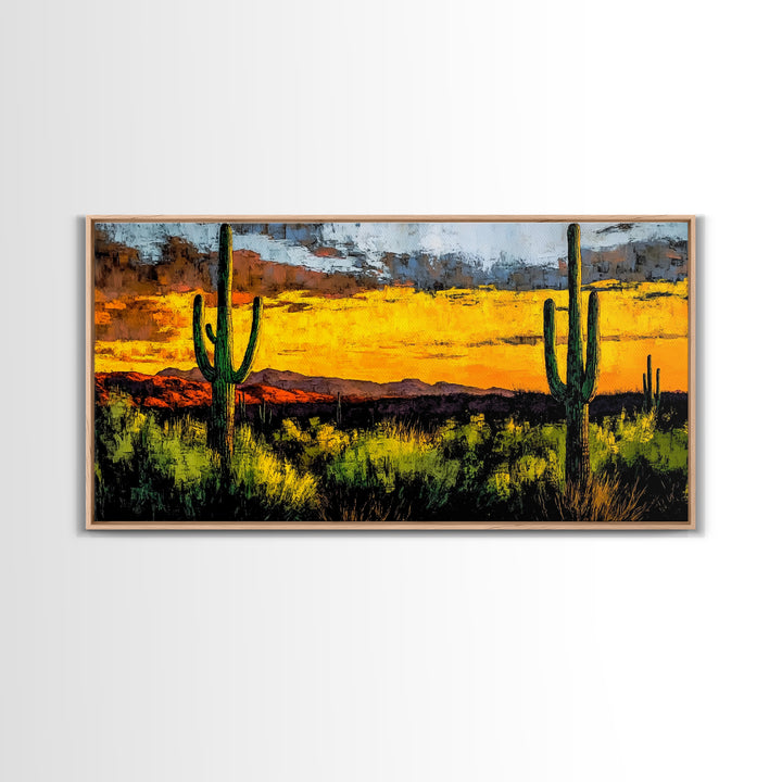 Desert Cactus, Western Sunset Art, Vibrant Landscape Canvas Print, Rustic Home Decor, Southwestern Wall Art, Office Art