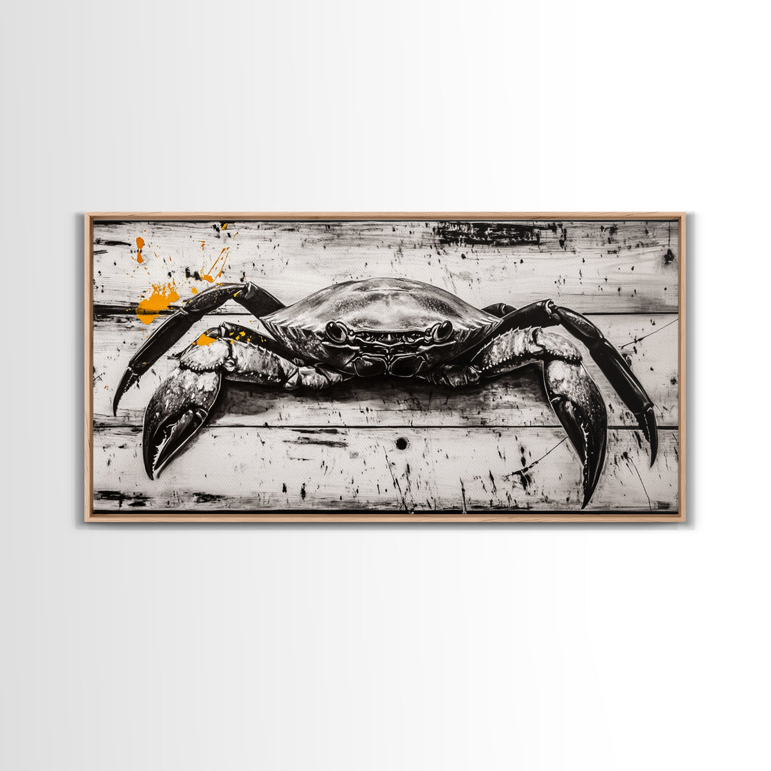 Crab Art, Coastal Kitchen, Nautical Wall Art, Framed Canvas Print, Beach House Decor, Seafood Art, Rustic Ocean Art