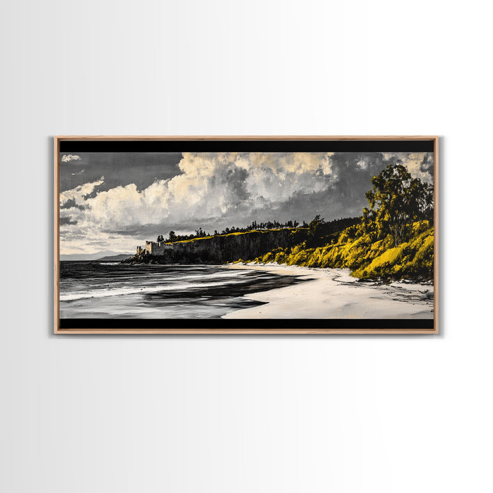 Castle Beach, Coastal Wall Art, European Landscape, Scenic Seascape, Travel Art, Historic Home Decor, Framed Canvas Print, Living Room Art