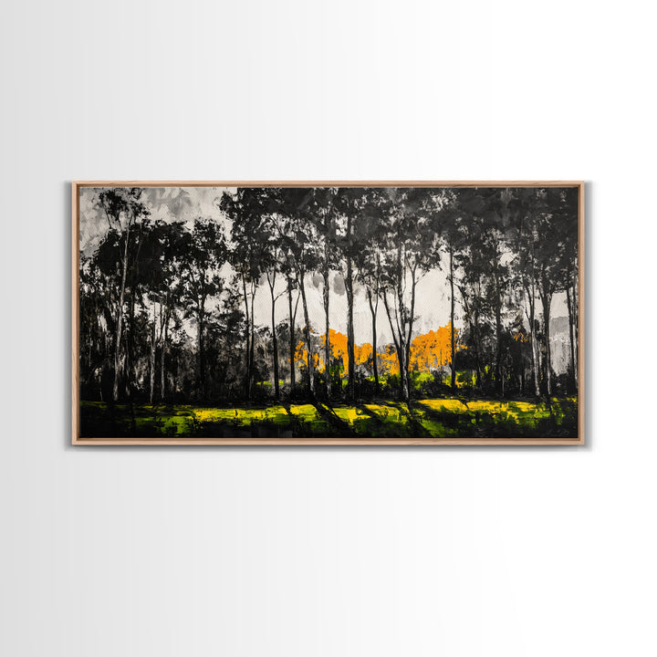 Autumn Trees, Woodland Scene, Black and White Forest, Framed Canvas Print, Nature Landscape Art, Fall Decor, Living Room Art, Rustic Art