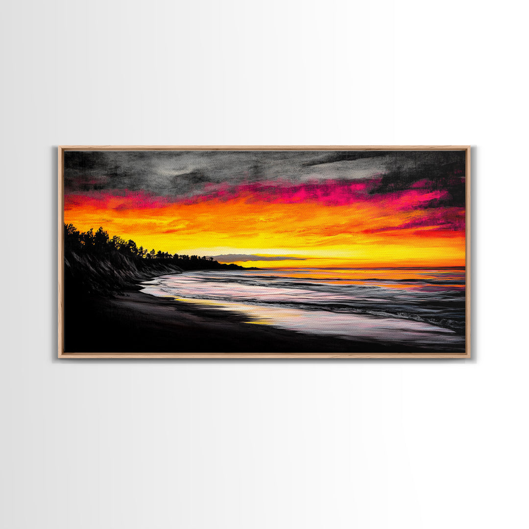 Beach Sunset, Coastal Art, Vibrant Seascape, Bold Canvas Print, Tropical Wall Art, Living Room Decor, Sunset Painting, Abstract Art