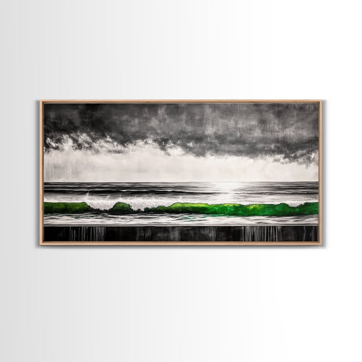 Green Wave, Stormy Ocean, Surreal Seascape, Canvas Print, Nautical Wall Art, Bathroom Wall Art, Contemporary Art Decor