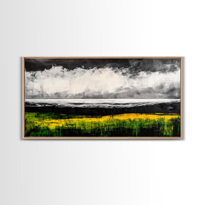 Abstract Coastal Art, Ocean Horizon, Dramatic Sky, Framed Canvas Print, Large Wall Art, Modern Living Room Decor, Beach House Art