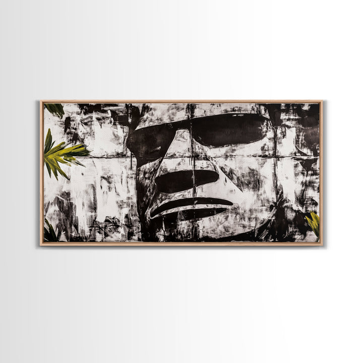 Monochrome Face Art, Edgy Black White Painting, Street Art Print, Urban Loft Decor, Framed Canvas Print, Unique Statement Piece