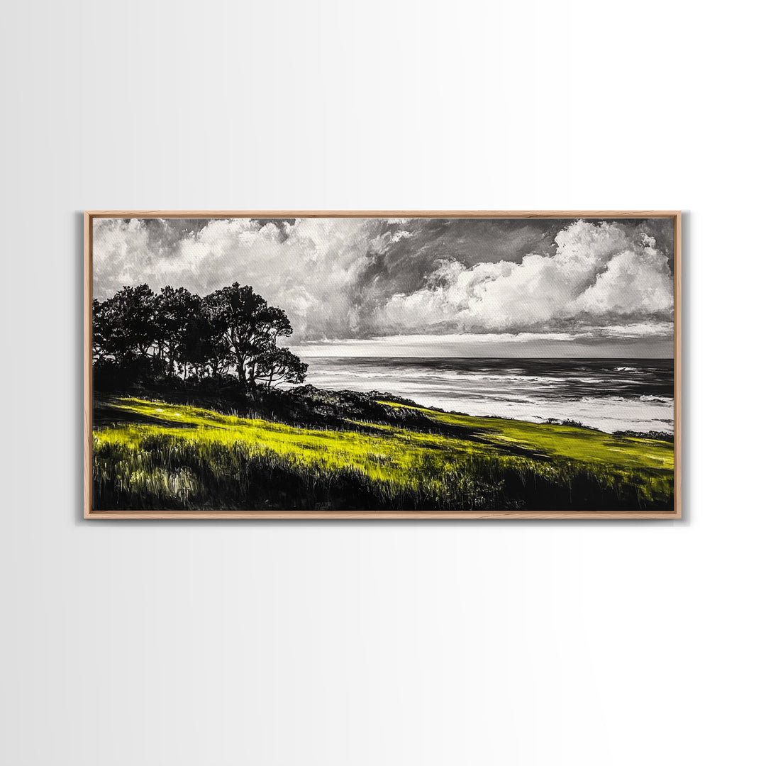 Coastal Landscape, Ocean View, Sunset Wall Art, Seaside Decor, Modern Seascape, Framed Canvas Print, Living Room Wall Art, Beach Painting