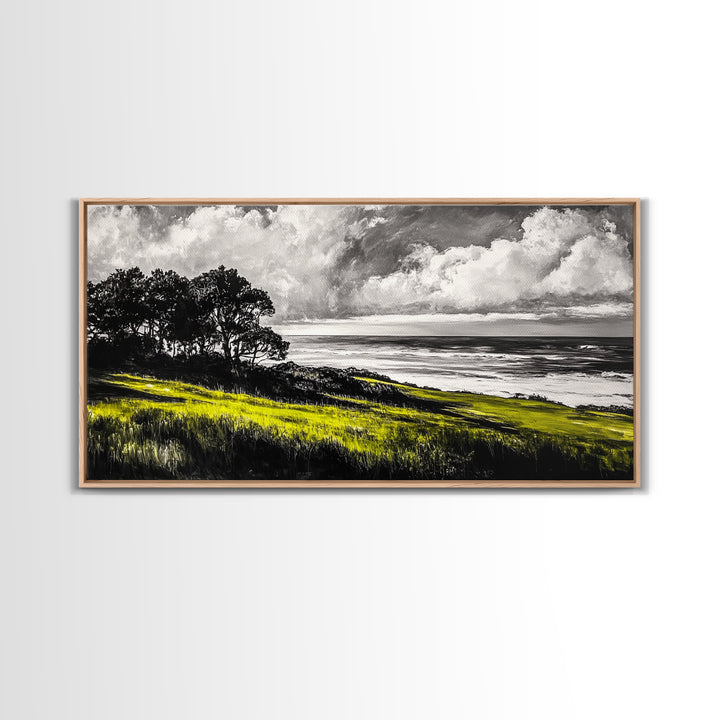 Coastal Landscape, Ocean View, Sunset Wall Art, Seaside Decor, Modern Seascape, Framed Canvas Print, Living Room Wall Art, Beach Painting