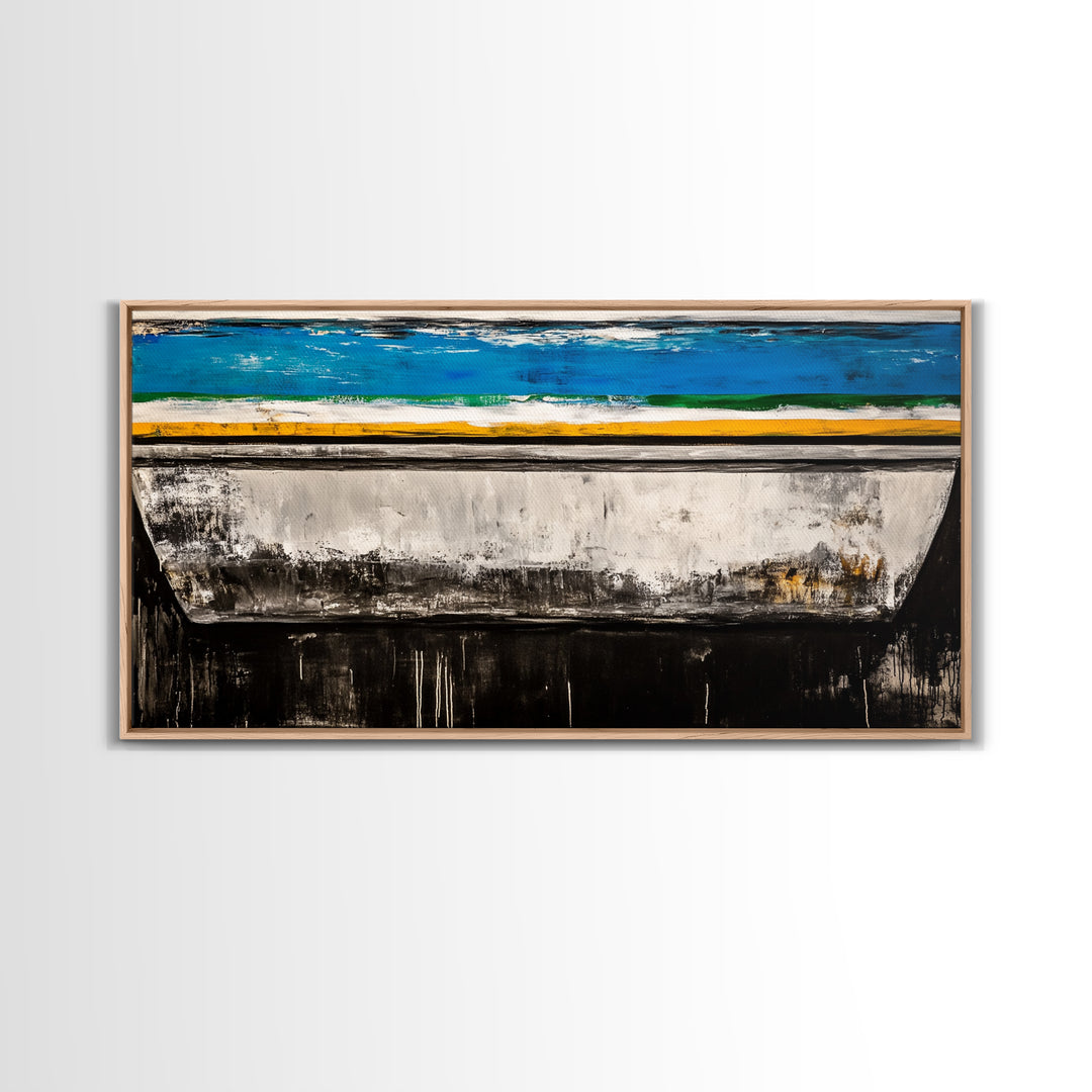 Abstract Boat, Coastal Wall Art, Nautical Decor, Large Canvas Print, Beach House Art, Modern Art, Living Room Wall Art, Blue Art