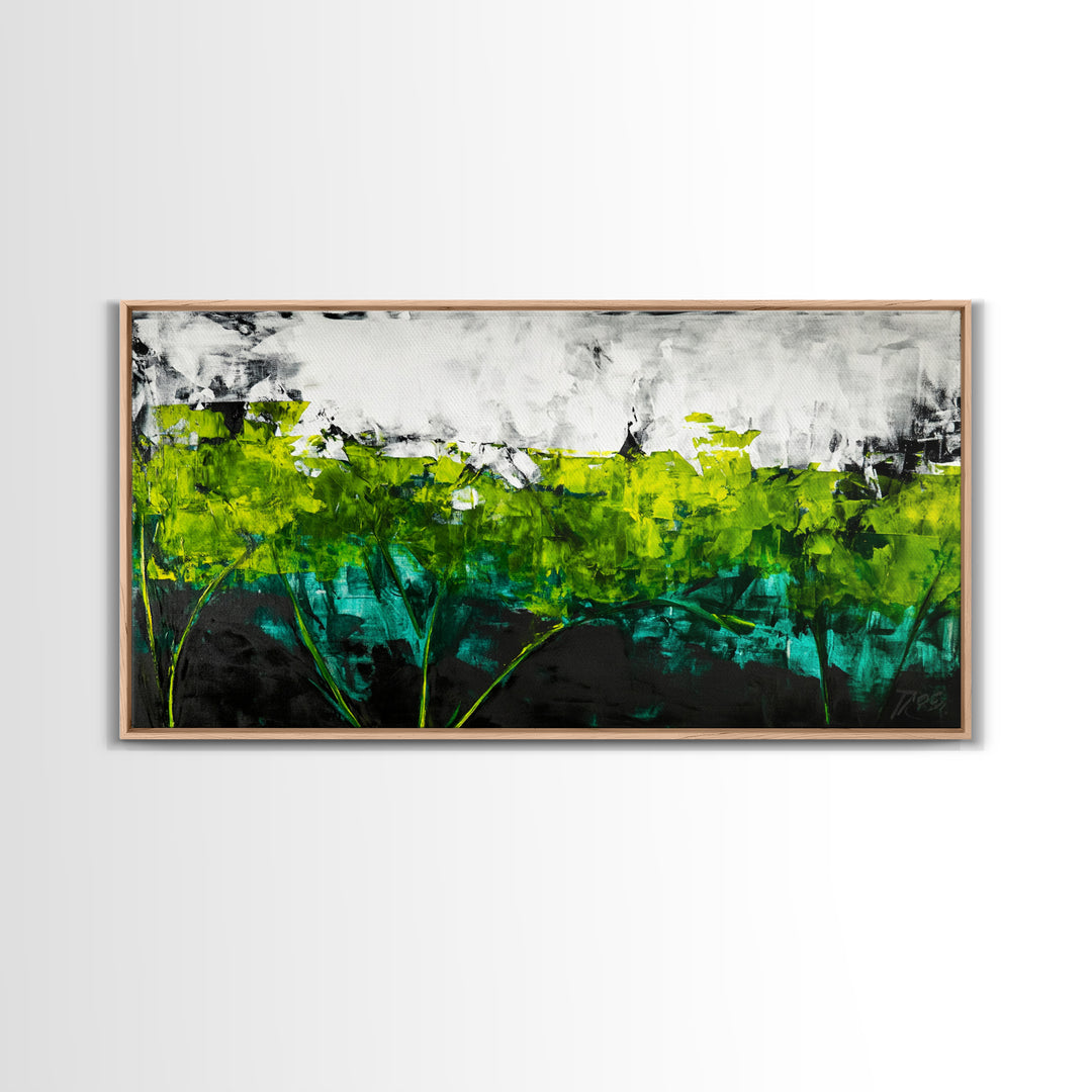 Abstract Landscape, Green Field, Modern Nature Art, Contemporary Painting, Office Decor, Kitchen Wall Art, Canvas Print, Textured Art