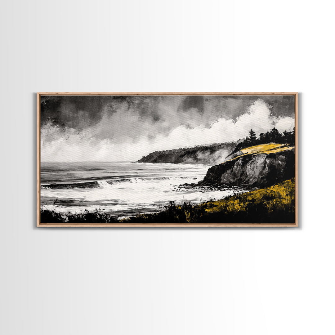 Rugged Coast, Ocean Horizon, Green Cliffs, Canvas Print, Coastal Landscape, Nautical Wall Art, Modern Home Decor, Living Room Art