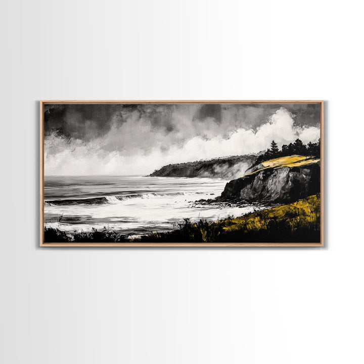 Rugged Coast, Ocean Horizon, Green Cliffs, Canvas Print, Coastal Landscape, Nautical Wall Art, Modern Home Decor, Living Room Art