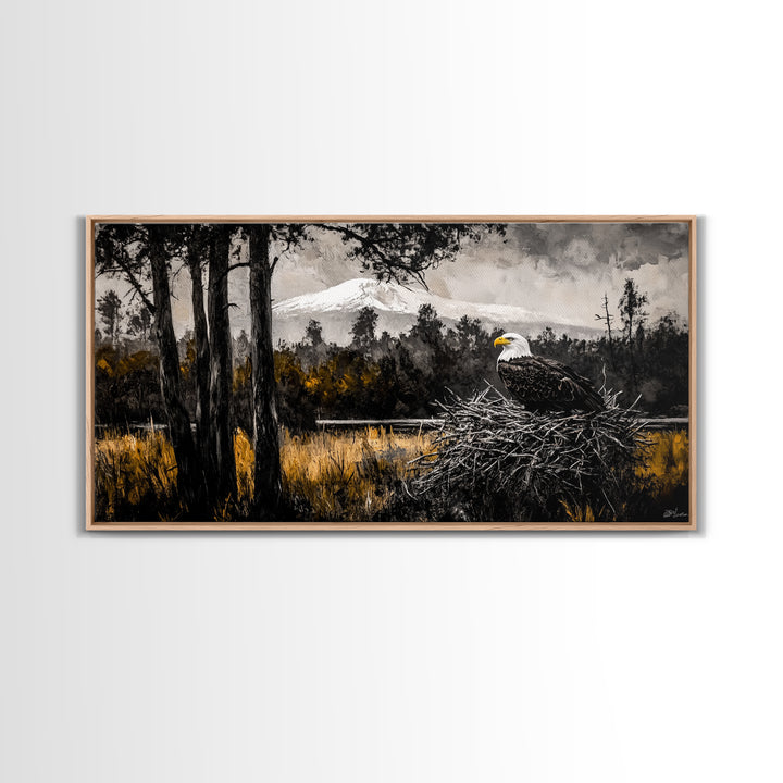 Majestic Bald Eagle, Wildlife Forest Art, American Patriot Decor, Nature Lover Wall Art, Cabin Artwork, Western Lodge Style, Canvas Print