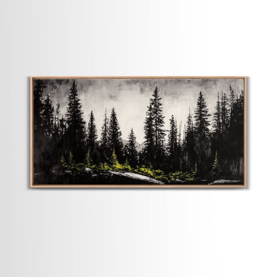 Black Forest, Dark Landscape, Modern Wall Art, Minimalist Nature, Moody Trees, Framed Canvas Print, Living Room Decor, Rustic Cabin Art