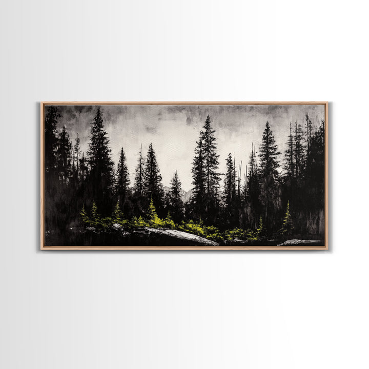 Black Forest, Dark Landscape, Modern Wall Art, Minimalist Nature, Moody Trees, Framed Canvas Print, Living Room Decor, Rustic Cabin Art