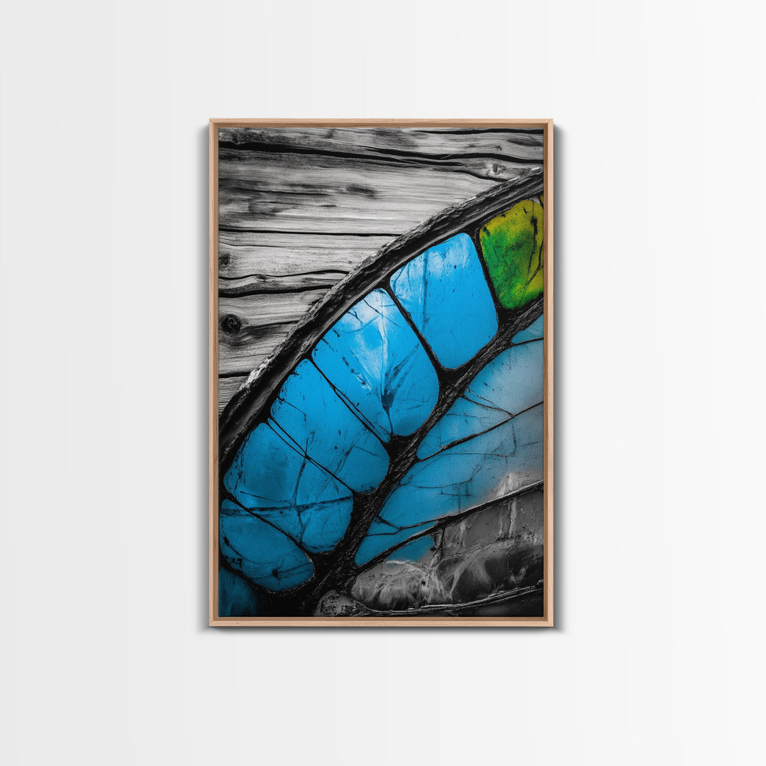 Butterfly Wing Close-up, Nature Photography, Framed Canvas Print, Rustic Wall Art, Minimalist Decor, Blue Abstract Art, Bedroom Wall Decor