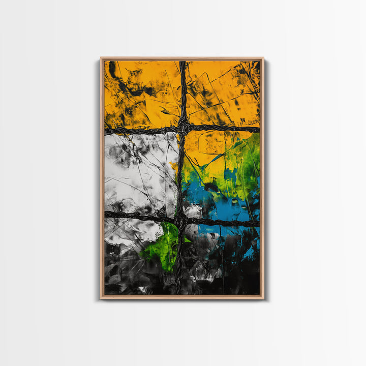 Abstract Window, Textured Painting, Industrial Style, Framed Canvas Print, Living Room Wall Art, Geometric Decor, Contemporary Home Accent