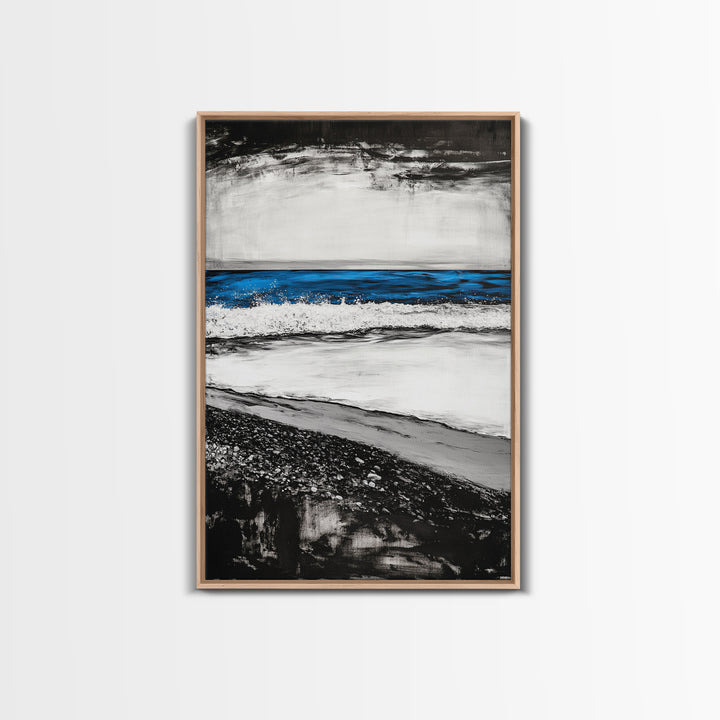 Coastal Shore, Beach Wall Art, Minimalist Seascape, Ocean Waves, Black and White Art, Nautical Decor, Relaxing Home Art, Canvas Print