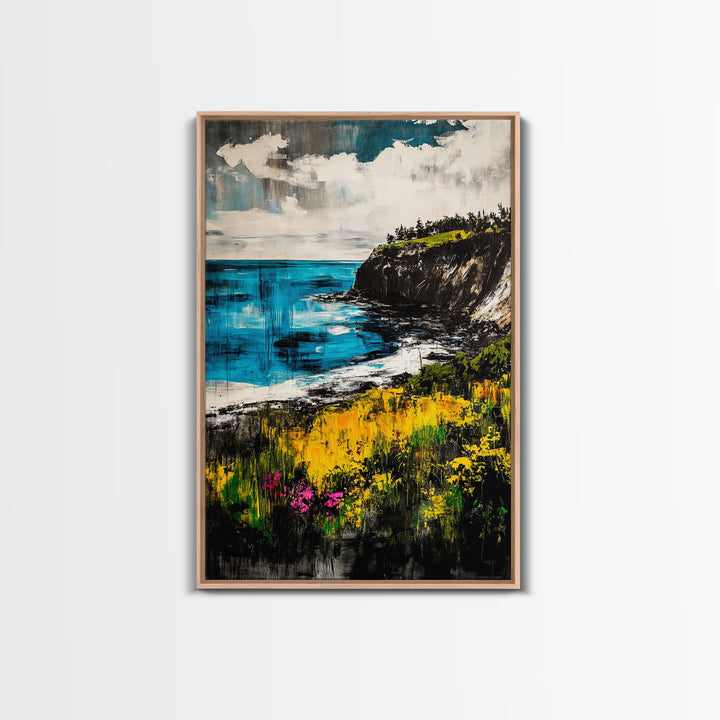 Cliffside View, Ocean Landscape, Coastal Wall Art, Nature Inspired, Scenic Seascape, Tranquil Home Decor, Blue Tones, Canvas Print