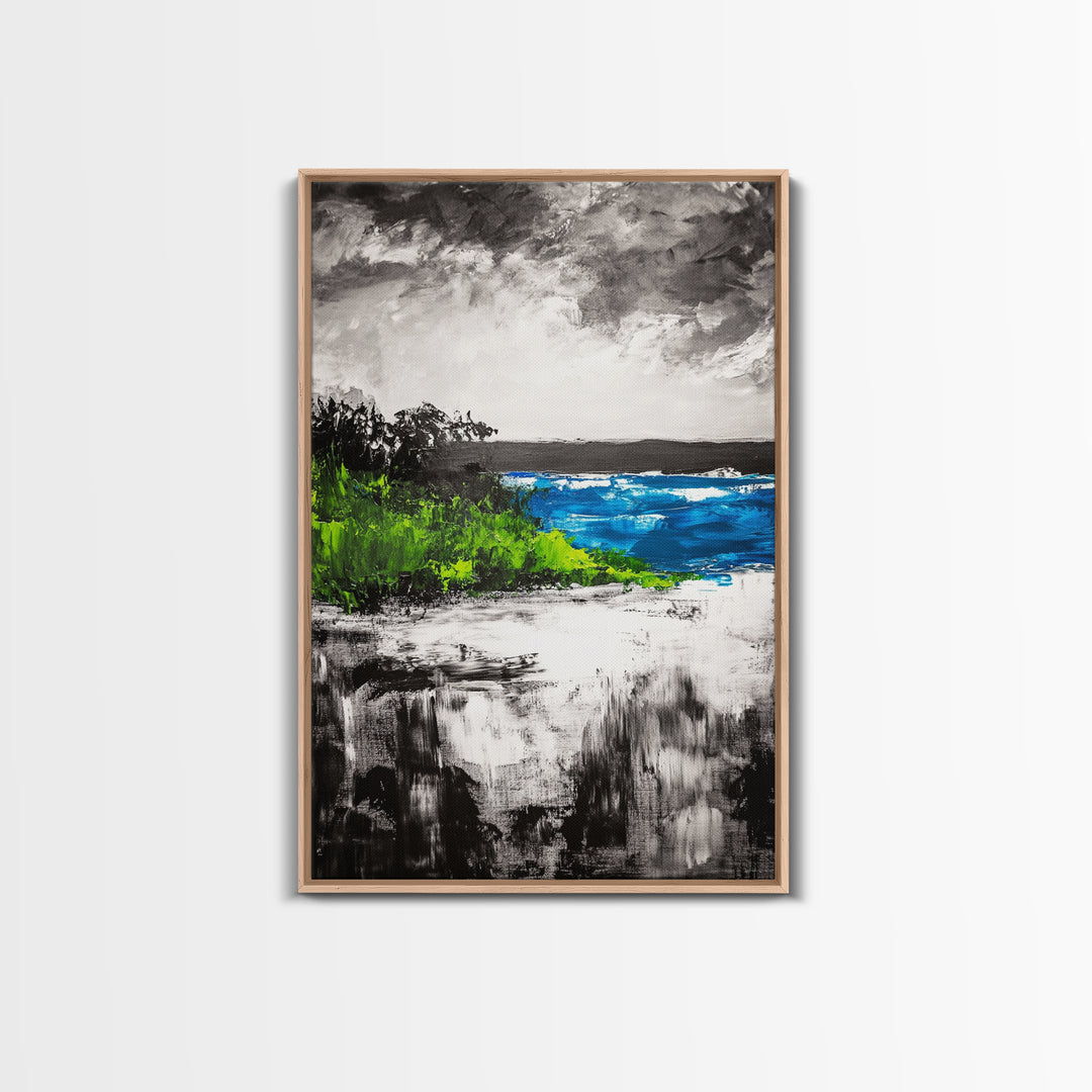 Abstract Seascape, Blue Ocean, Coastal Art, Modern Decor, Framed Canvas Print, Beach House Wall Art, Minimalist Art, Living Room Wall Art