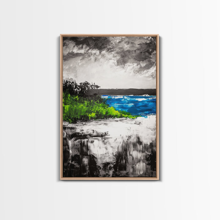 Abstract Seascape, Blue Ocean, Coastal Art, Modern Decor, Framed Canvas Print, Beach House Wall Art, Minimalist Art, Living Room Wall Art