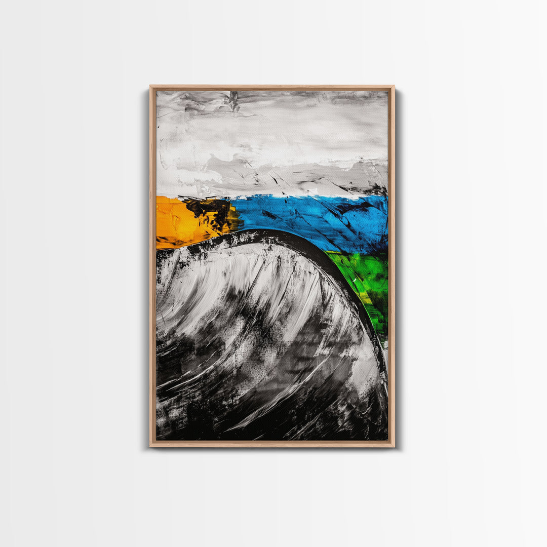 Rolling Waves, Abstract Ocean, Coastal Expression, Textured Seascape, Framed Canvas Print, Modern Beach House Decor, Bathroom Wall Art