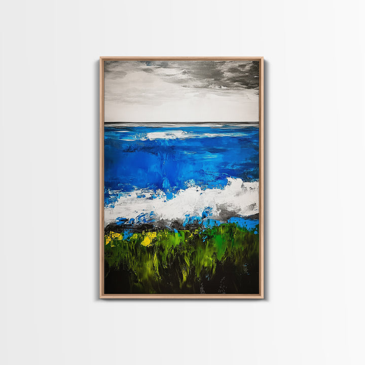Abstract Ocean View, Blue Green Black White, Coastal Wall Art, Modern Beach Home Decor, Bold Statement Painting, Office Art, Canvas Print