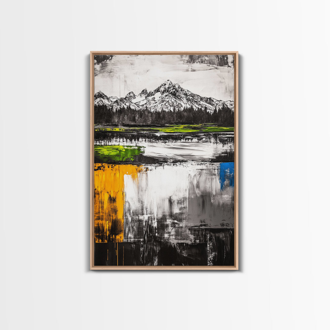 Abstract Landscape, Mountain Scene, Framed Canvas Print, Green Nature Art, Modern Decor, Minimalist Art, Living Room Wall Decor